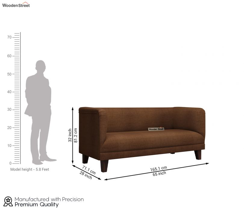 Dimension Image 1 - Dexter 3 Seater Fabric Sofa (Cotton, Mocha Brown)