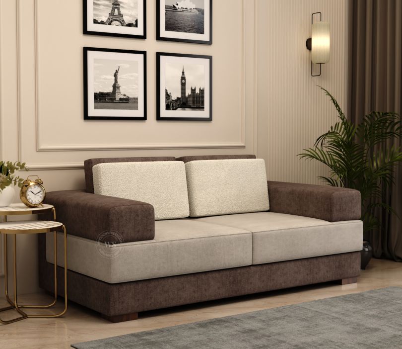 Front Image 1 - Mishael 2 Seater Fabric Sofa (Beige Brown)