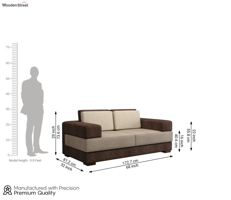 Dimension Image 1 - Mishael 2 Seater Fabric Sofa (Beige Brown)