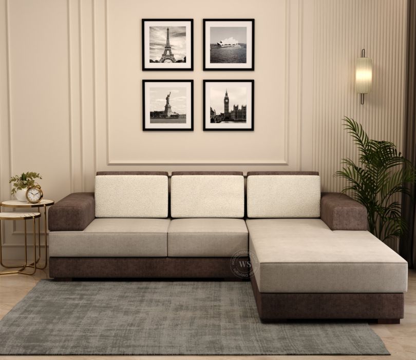 Product Image 1 - Mishael L-Shaped Right Aligned 5 Seater Fabric Sofa (Beige Brown)