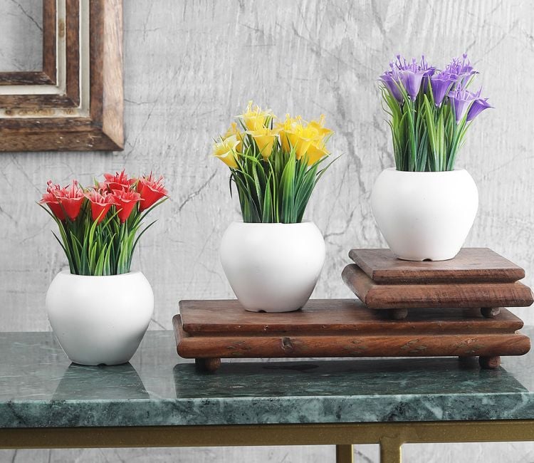 Artificial Mini Lily Flowers Plants with Pots -Set of 3