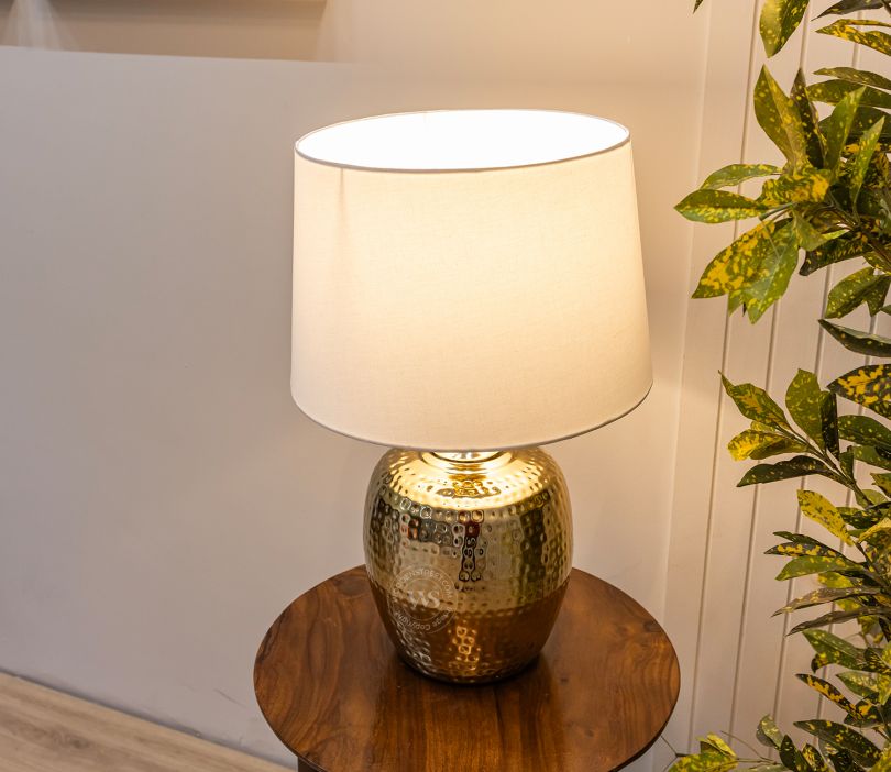 Front Image 1 - Hora Metal Golden Table Lamp With White Shade