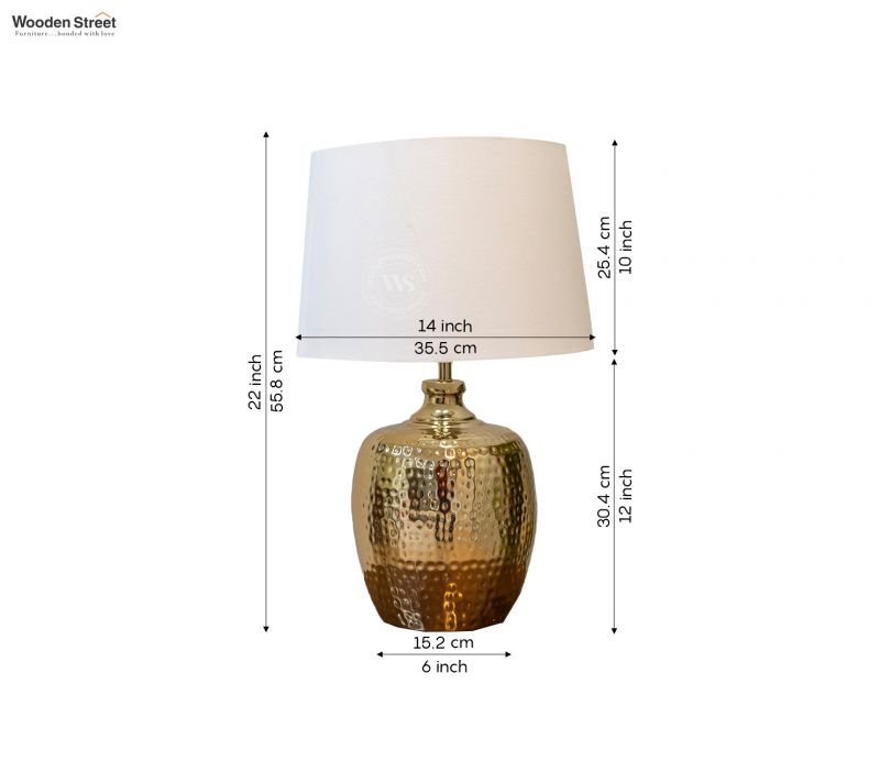 Dimension Image 1 - Hora Metal Golden Table Lamp With White Shade