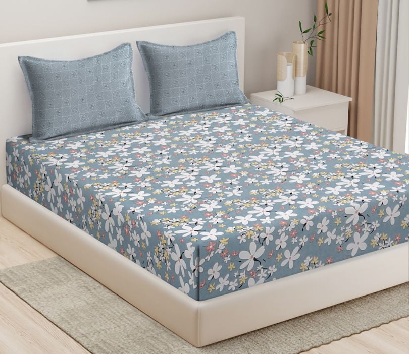 Plain bed sheets with printed pillow covers discount