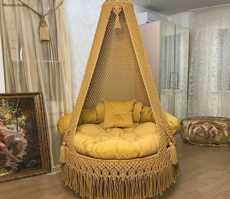 Macrame Swing Price - Mustard Yellow 40 Inch Net Pattern Handmade Macrame Hammock Swing Chair online in hyderabad, chennai, delhi