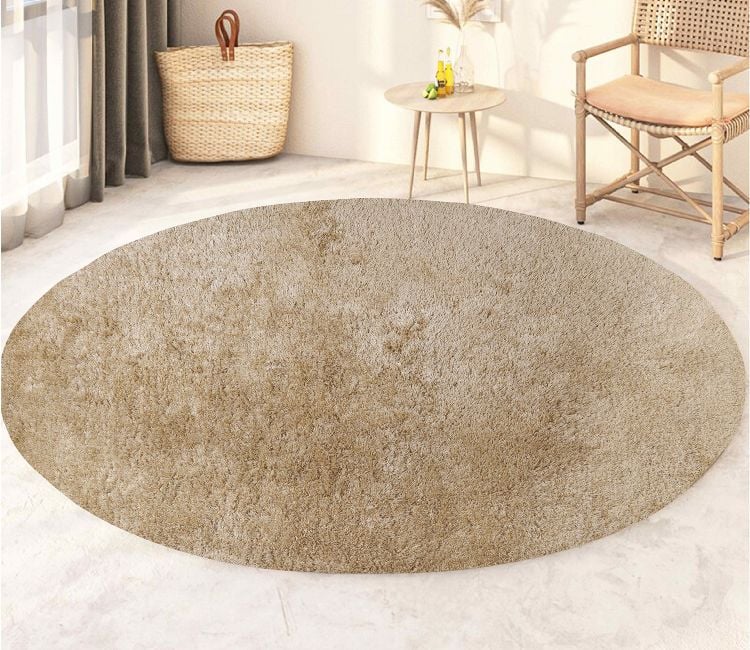 Buy Carpets Online | Floor Carpet Design - Echo Round Plain Polyester Carpet - 4 x 4 Feet Hand Tufted Carpet For Living Room (Beige)