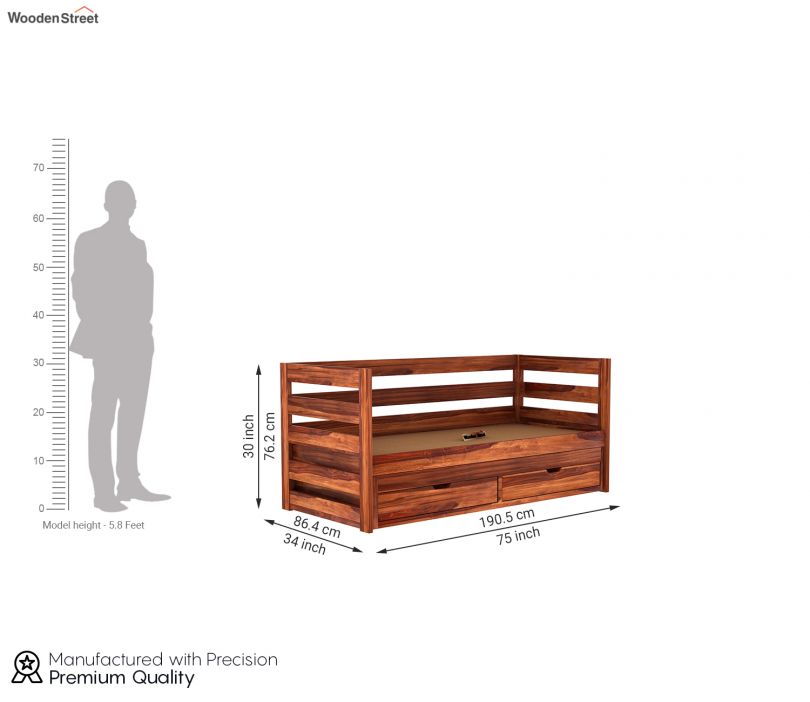 Dimension Image 1 - Slumber Kids Trundle Bed With Storage (Honey Finish)