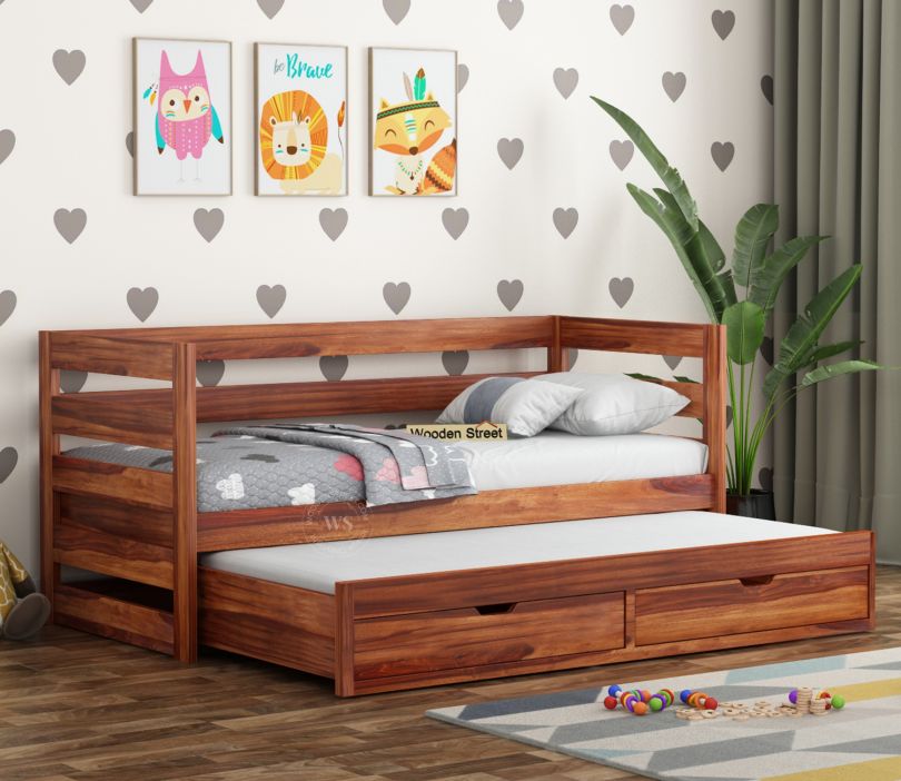Front Image 1 - Slumber Kids Trundle Bed With Storage (Honey Finish)