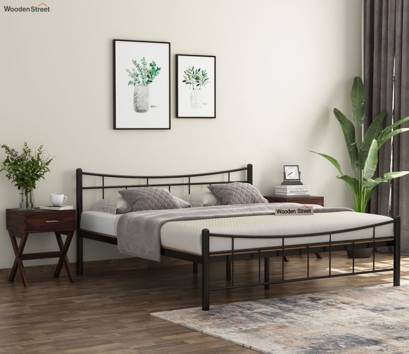 Ellipse Brown Powder-Coated Metal Bed with Particle Board (King Size) Iron Bed Design | metal bed king size | iron double bed | online metal bed