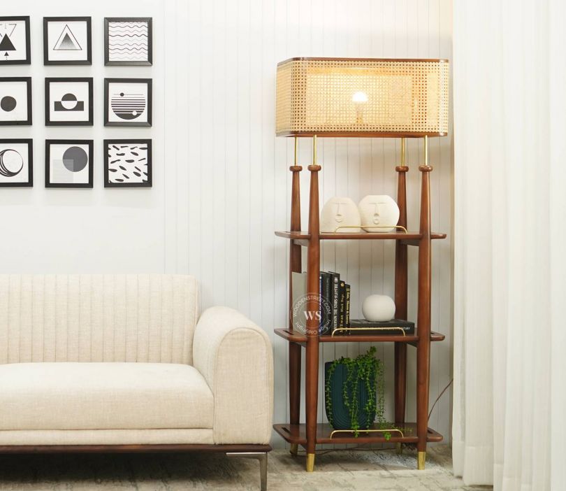 Front Image 1 - Aabha Floor Lamp With Shelves (Teak Finish)