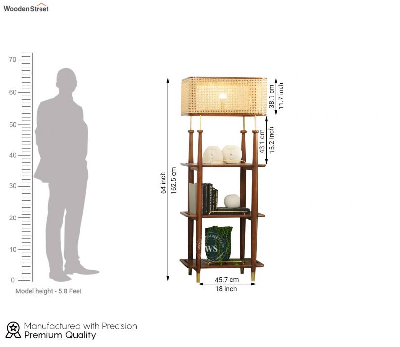Dimension Image 1 - Aabha Floor Lamp With Shelves (Teak Finish)