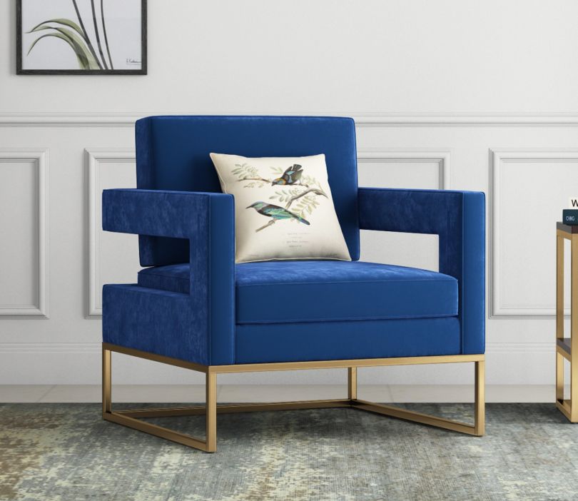 Front Image 1 - Cargo Lounge Chair (Velvet, Indigo Blue)