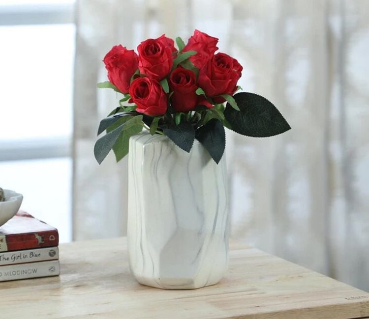 Artificial Rose Flowers For Decoration - Beautiful Decorations Artificial Rose Flower Bunches in Red Color - 15 Heads