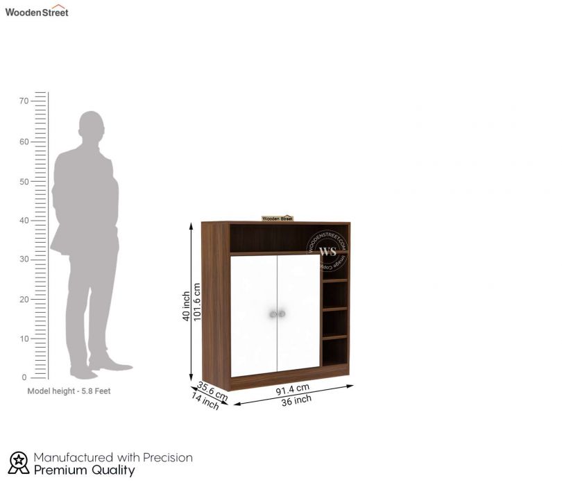 Dimension Image 1 - Dina 2 Door Modern Shoe Rack Wooden with 20 Pair Capacity (Exotic Teak-Frosty White Finish)