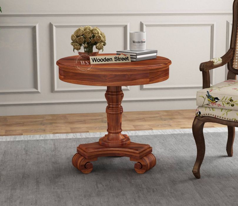 Front Image 1 - Dome Sheesham Wood Round Side Table (Honey Finish)