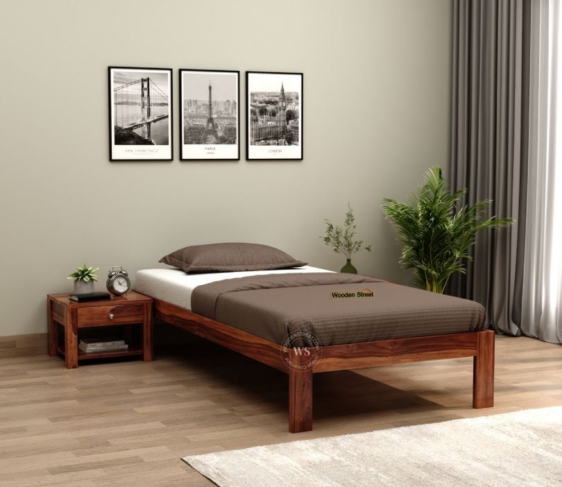 Buy Hout Single Bed Without Storage Honey Finish at 30 OFF Online Wooden Street