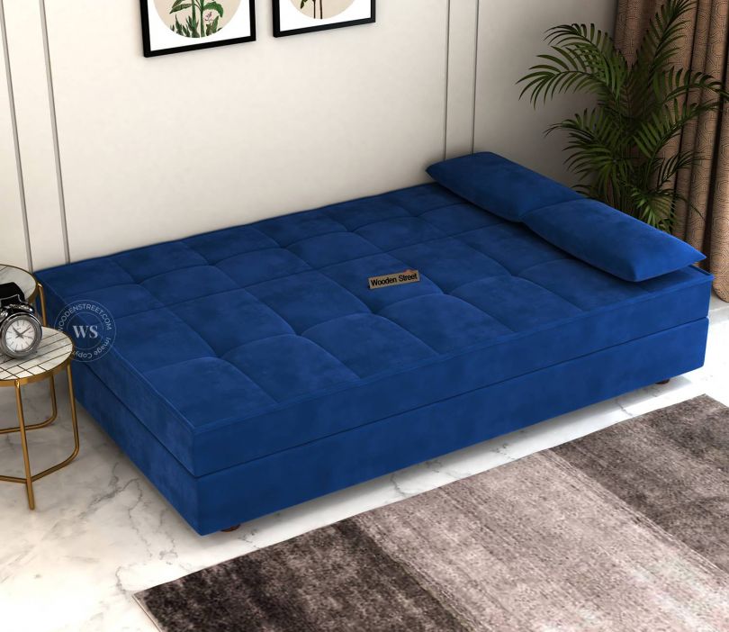 Product Image 3 - Zoey Fabric 3 Seater Convertible Sofa Bed (Velvet, Indigo Blue)