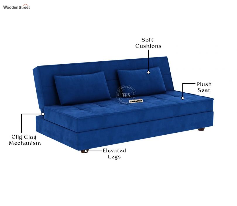 Product Image 7 - Zoey Fabric 3 Seater Convertible Sofa Bed (Velvet, Indigo Blue)
