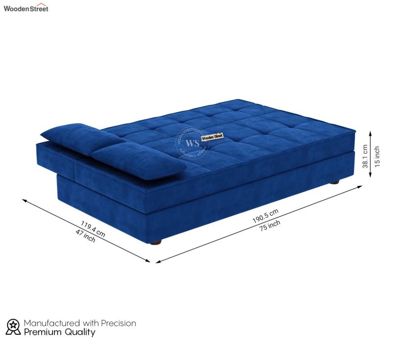 Dimension Image 1 - Zoey Fabric 3 Seater Convertible Sofa Bed (Velvet, Indigo Blue)