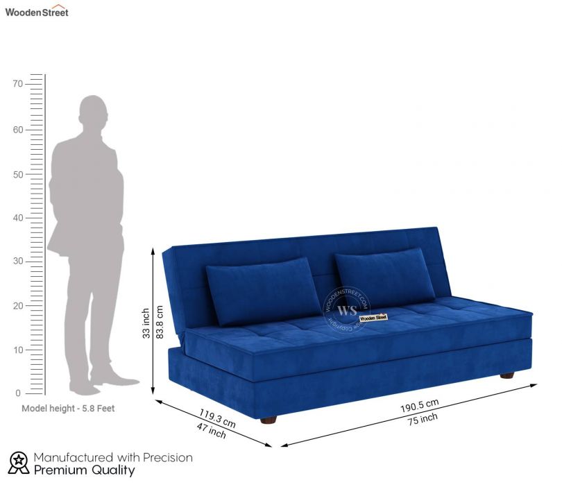 Dimension Image 2 - Zoey Fabric 3 Seater Convertible Sofa Bed (Velvet, Indigo Blue)