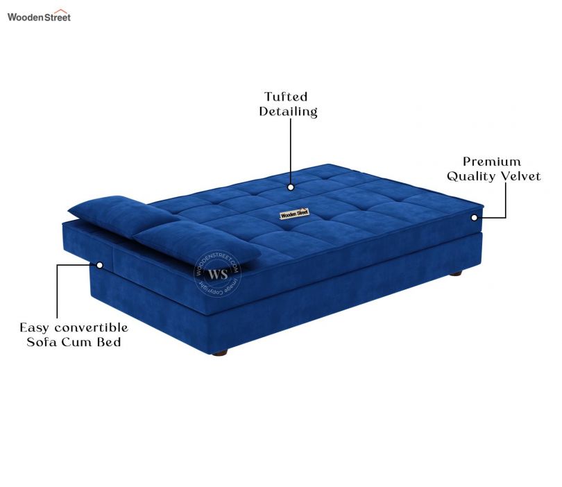 Product Image 8 - Zoey Fabric 3 Seater Convertible Sofa Bed (Velvet, Indigo Blue)