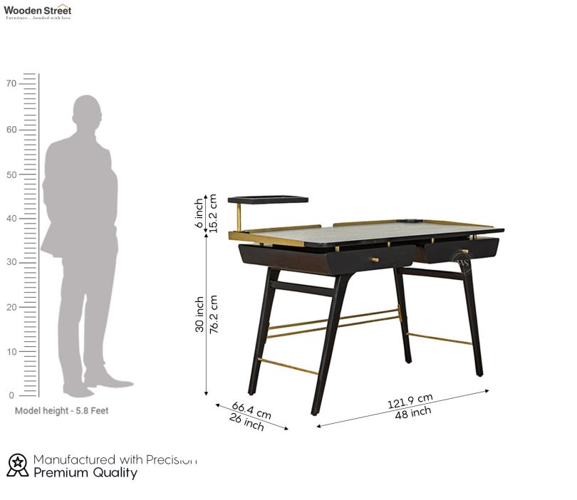 Dimension Image 1 - Braiden Teak Wood Study Table With Brass Accents (Black Finish)