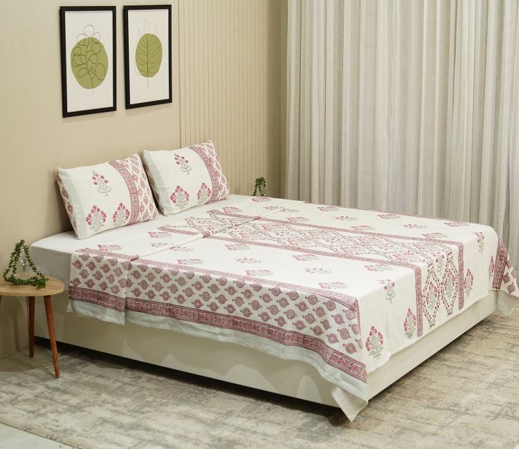 Modish Floral Printed Handloom Cotton Double Bed Sheet King Size  | Bed Sheet Online