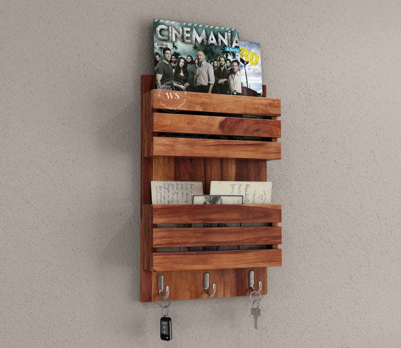 Cyrus Sheesham Wood Wall Mount Multipurpose Rack