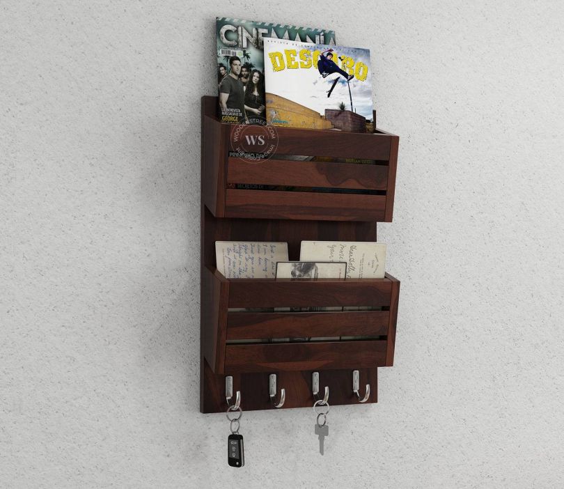 Cyrus Sheesham Wood Wall Mount Multipurpose Rack