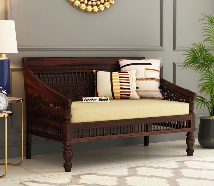 Front Image 1 - Alanis 2 Seater Wooden Sofa (Walnut Finish)