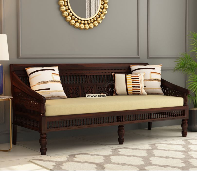 Front Image 1 - Alanis 3 Seater Wooden Sofa (Walnut Finish)