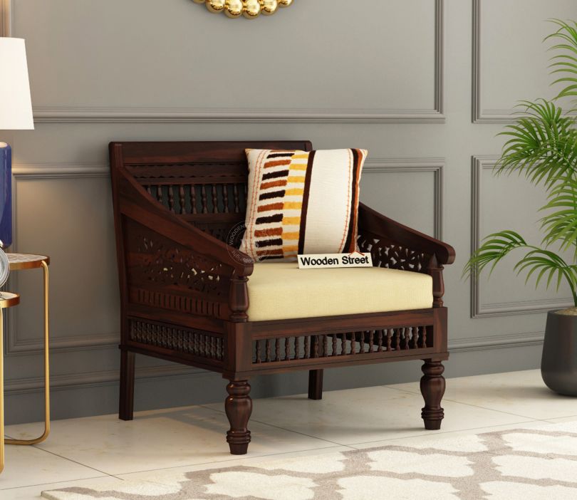 Front Image 1 - Alanis 1 Seater Wooden Sofa (Walnut Finish)