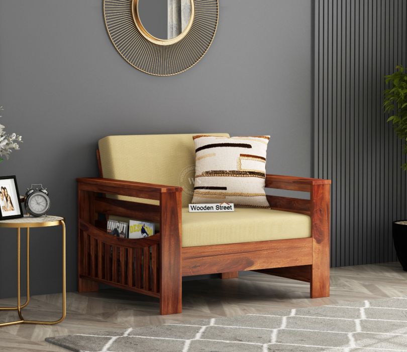 Front Image 1 - Sereta 1 Seater Wooden Sofa (Honey Finish)