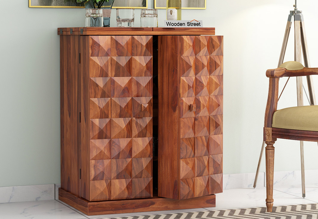 Auric Small Bar Cabinet Honey Finish In India Wooden Street Auric Small Bar Cabinet Honey, Small Bar Furniture