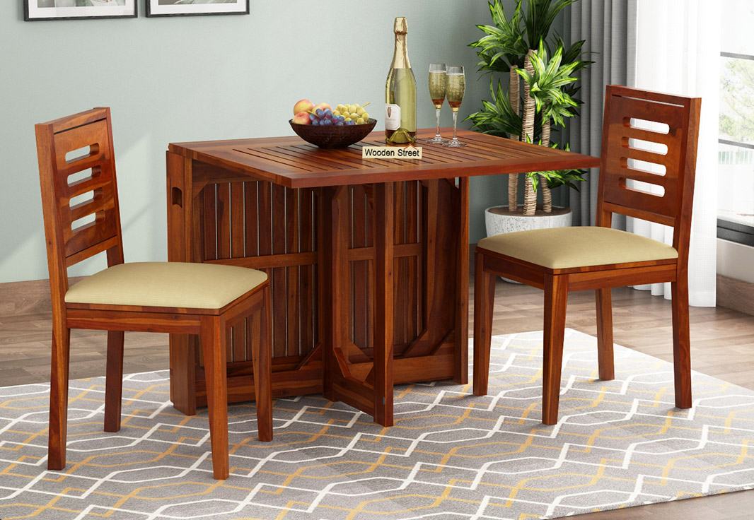 Paul 2 Seater Dining Set Honey Finish In India Wooden Street Paul 2 Seater Dining Set Honey Finish, Two Seater Dining Table And Chairs