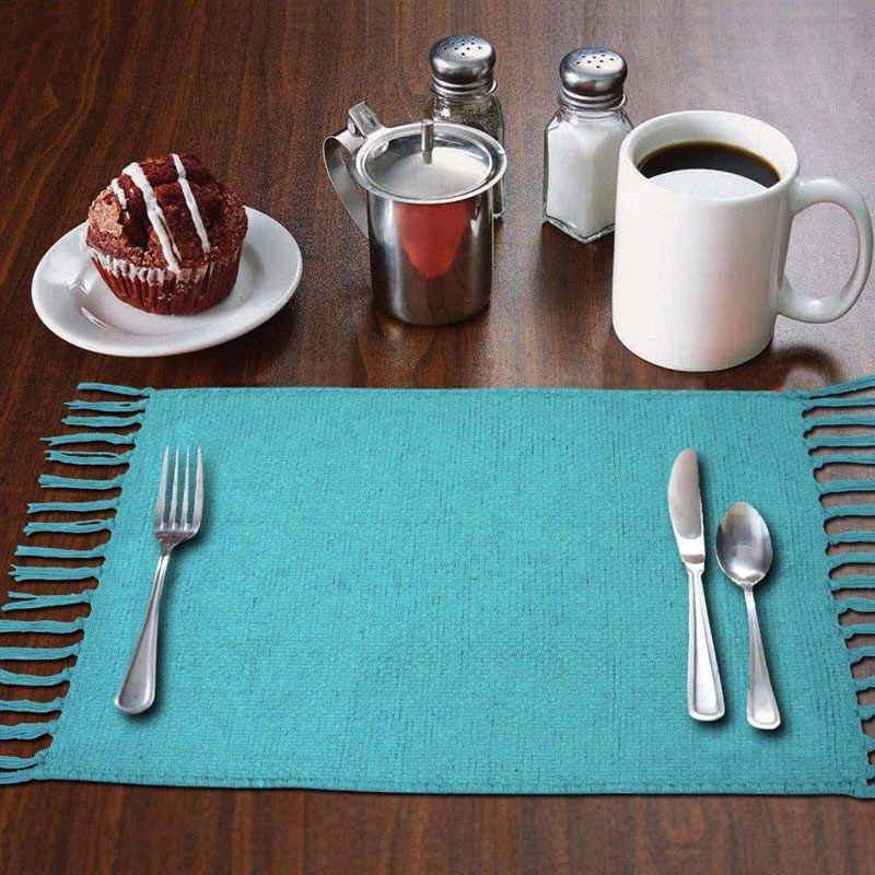 Turquoise Cotton Table Placemats 13 19 Inch Pack Of 4 In India Wooden Street Turquoise Cotton Table Placemats, Turquoise Round Table Mats