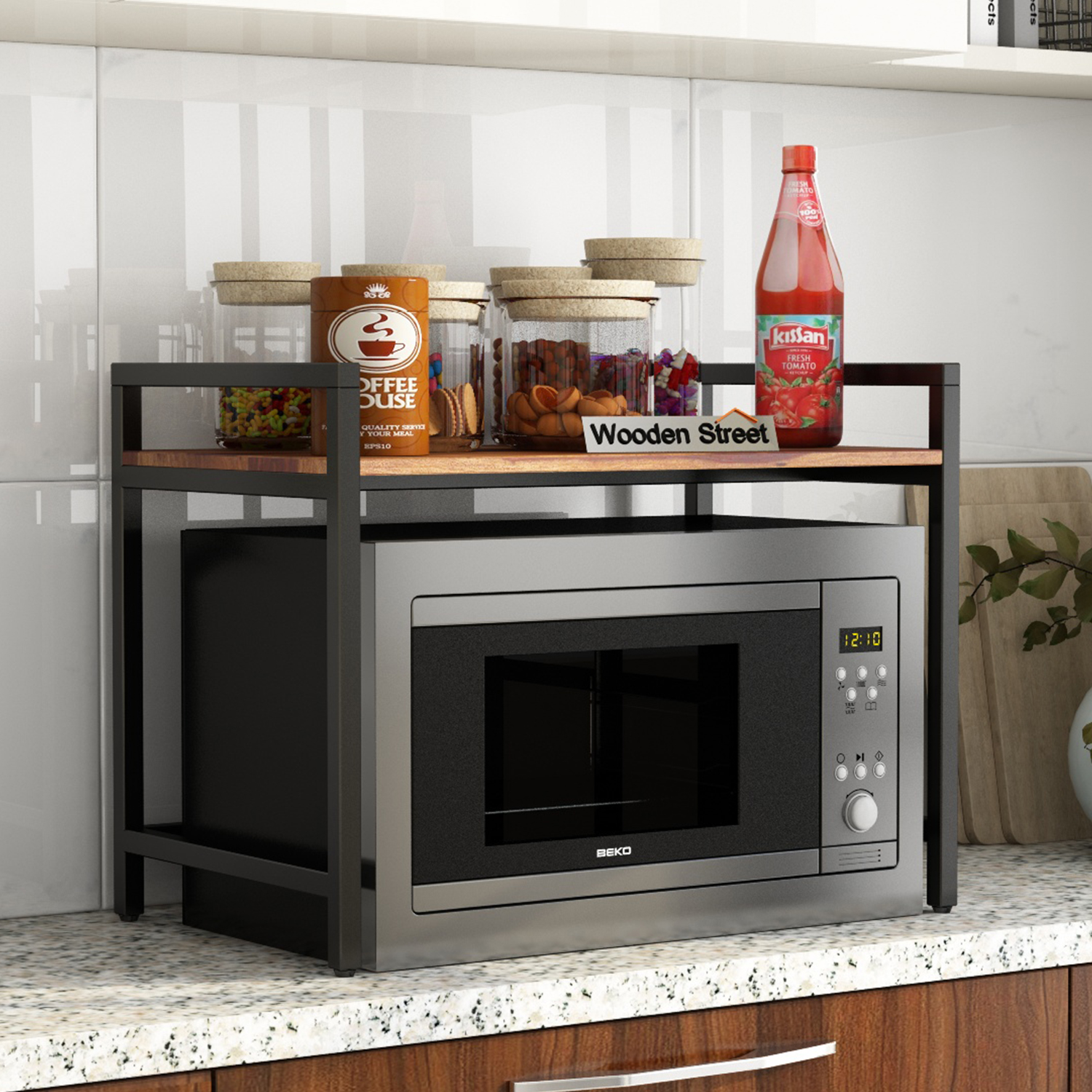 Buy Spora Microwave Stand Honey Finish Online In India Wooden Street