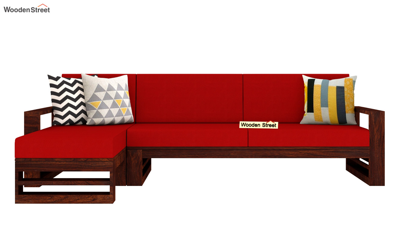 Alt Ryker L-Shape Left Aligned Wooden Sofa (Walnut Finish, Dusky Rose)